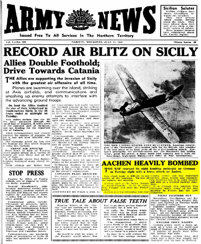 Australian military newspaper reporting on the bombing of Aachen