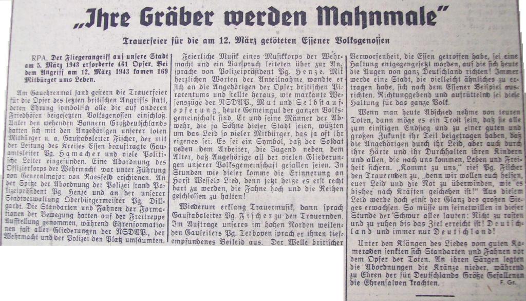 "Their graves will be memorials" (Article from a contemporary German newspaper)