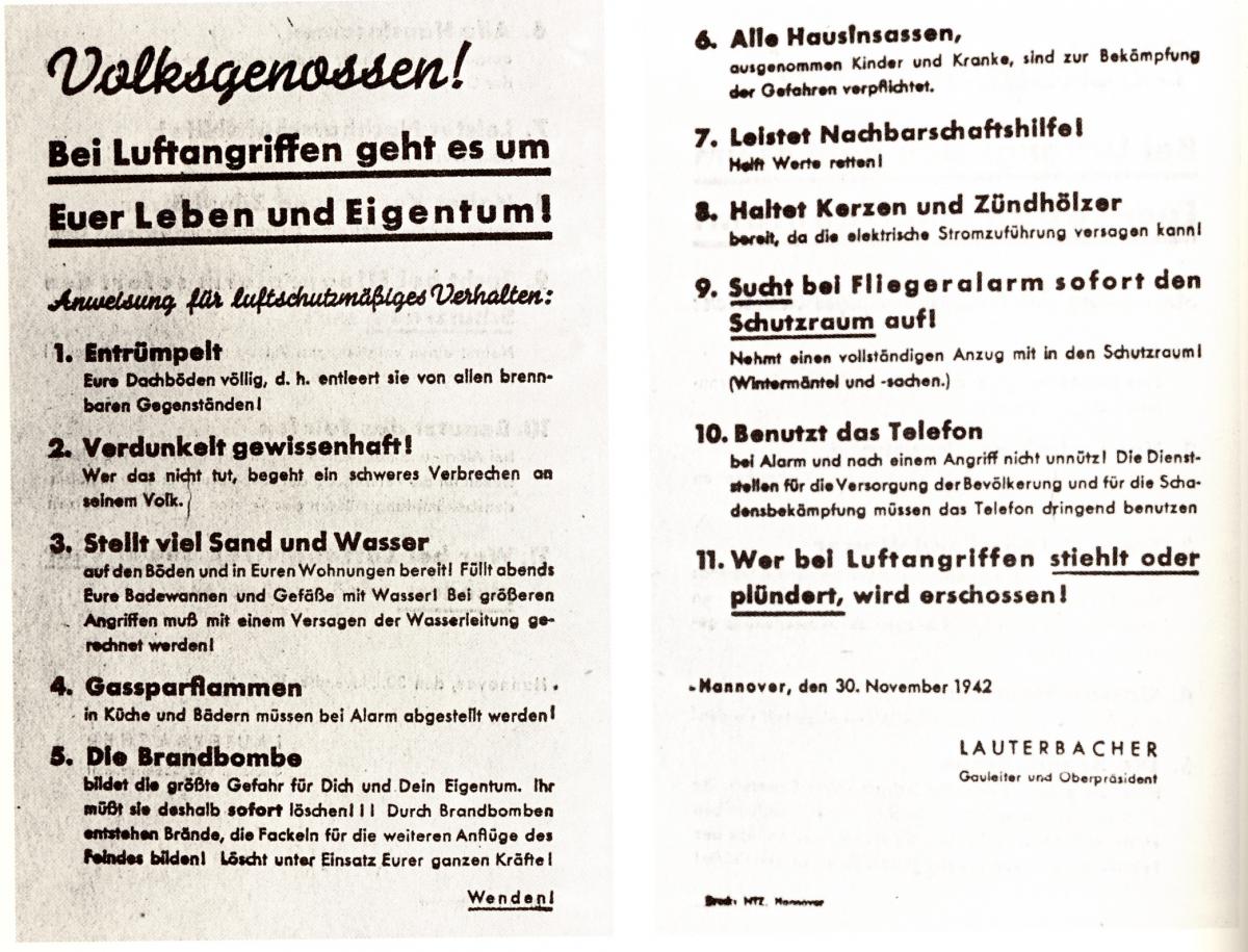 Notice to the population for the case of air raid